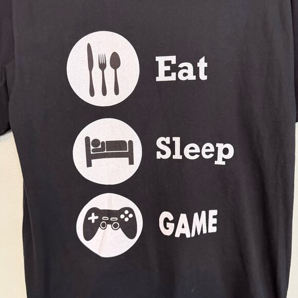 Port & Company T-Shirt Men M Cotton EAT SLEEP GAME Funny Gamer Graphic Tee Black - Picture 3 of 6
